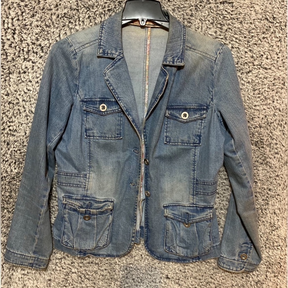 Kibitz Jeans Long Sleeve Blue Denim Jacket Size Small